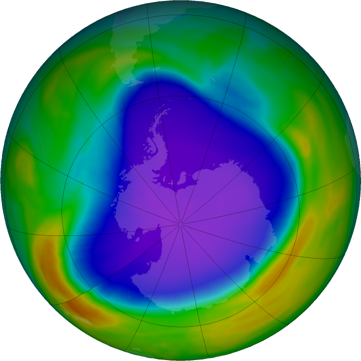 Antarctic ozone map for 29 September 2020